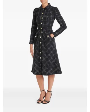Temperley London コロネルチェック柄ボタン ミディドレス ブラック - サムネイル3