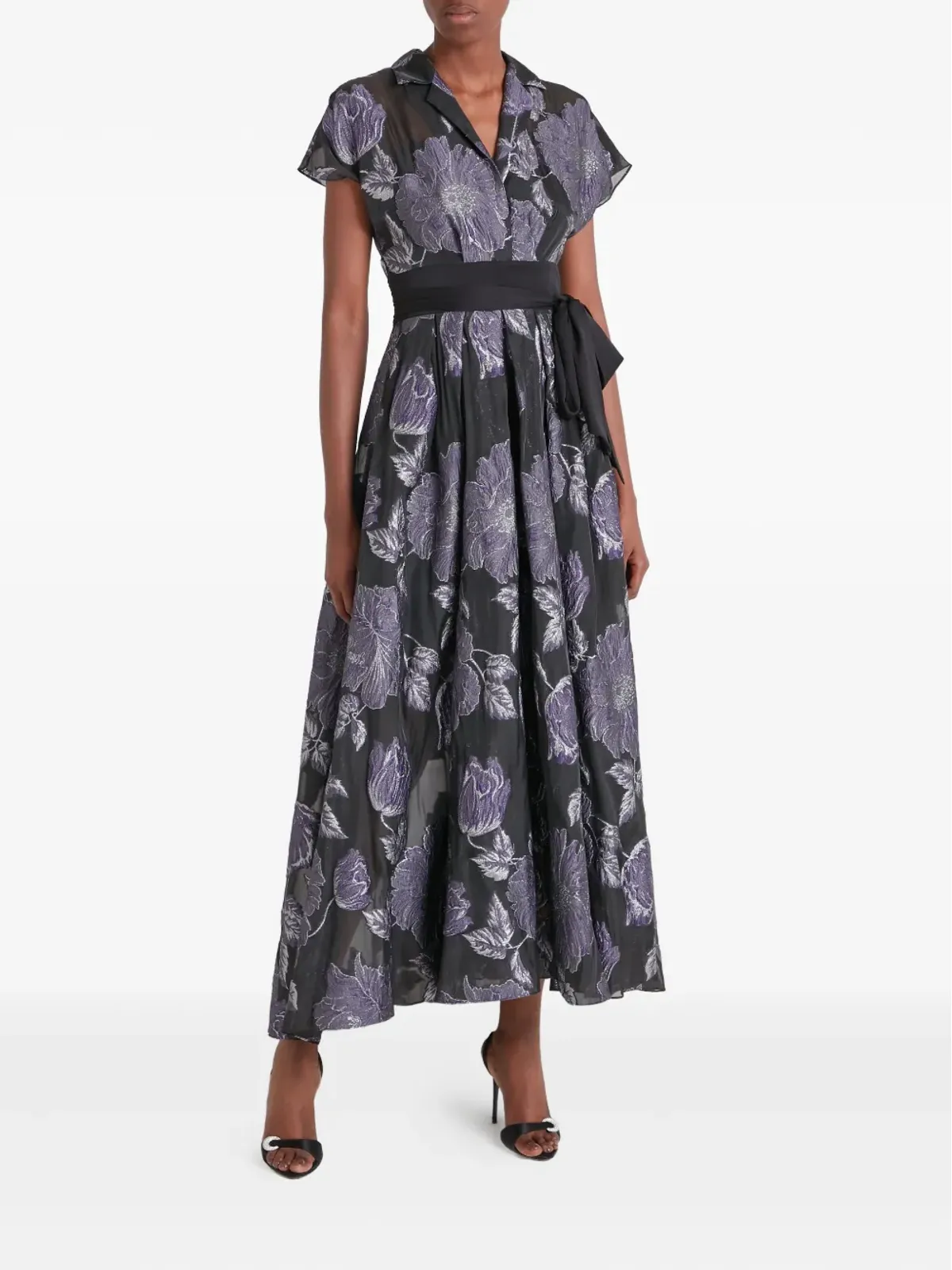 Temperley London ブリジット・ゴウン 花柄プリント ベルト付き ミディドレス ブラック - 画像2