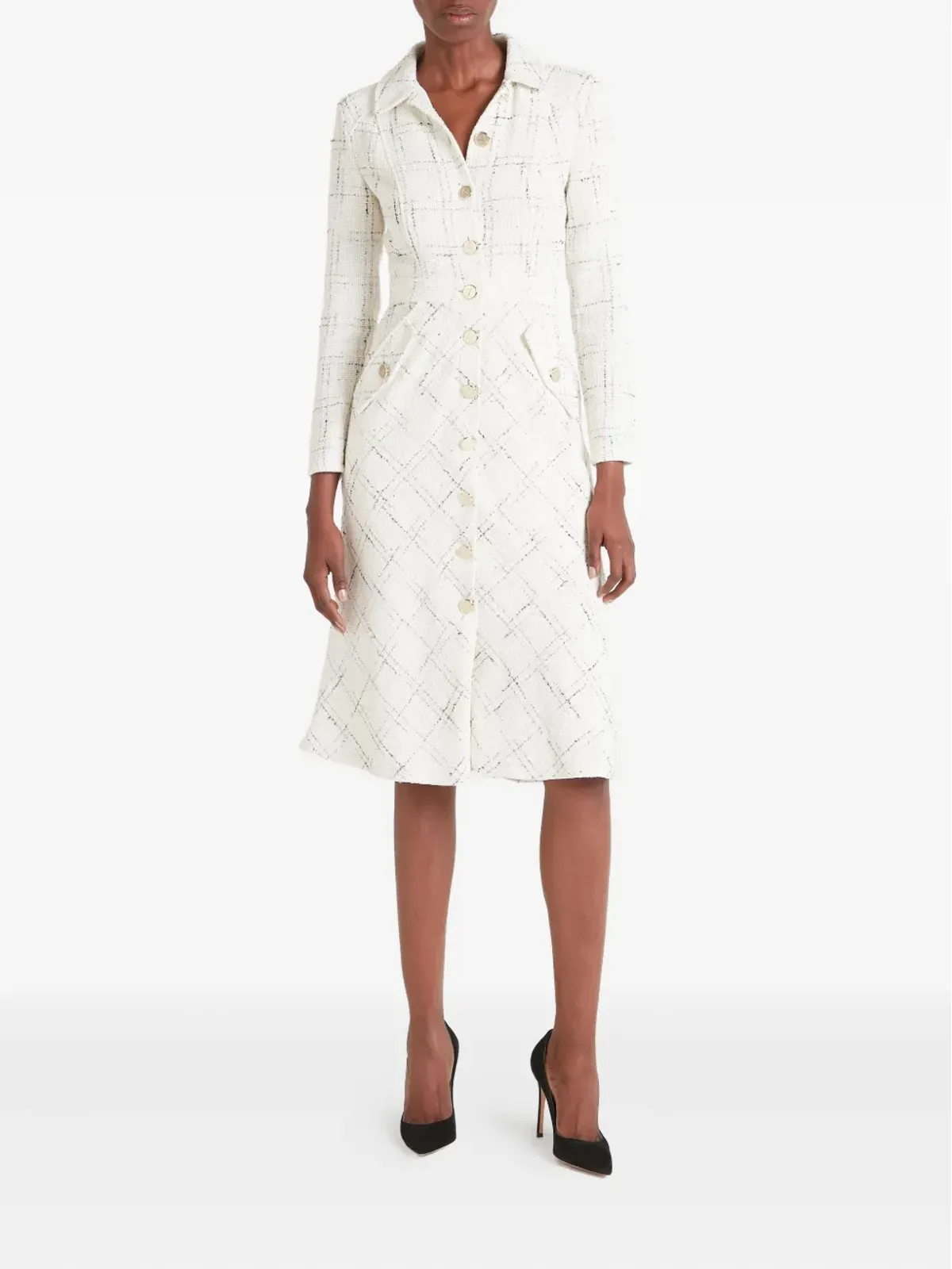 Temperley London コロネルチェック柄ボタンフロントミディドレス - 画像2