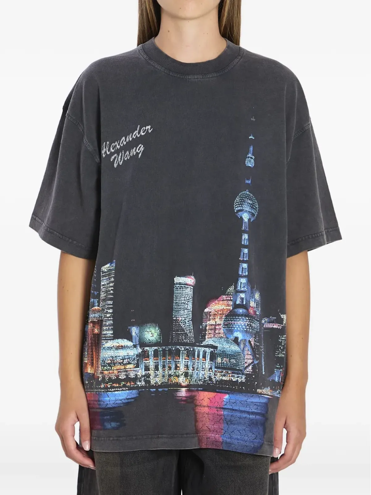 Alexander Wang プリント入りラインストーン装飾Tシャツ - 画像1