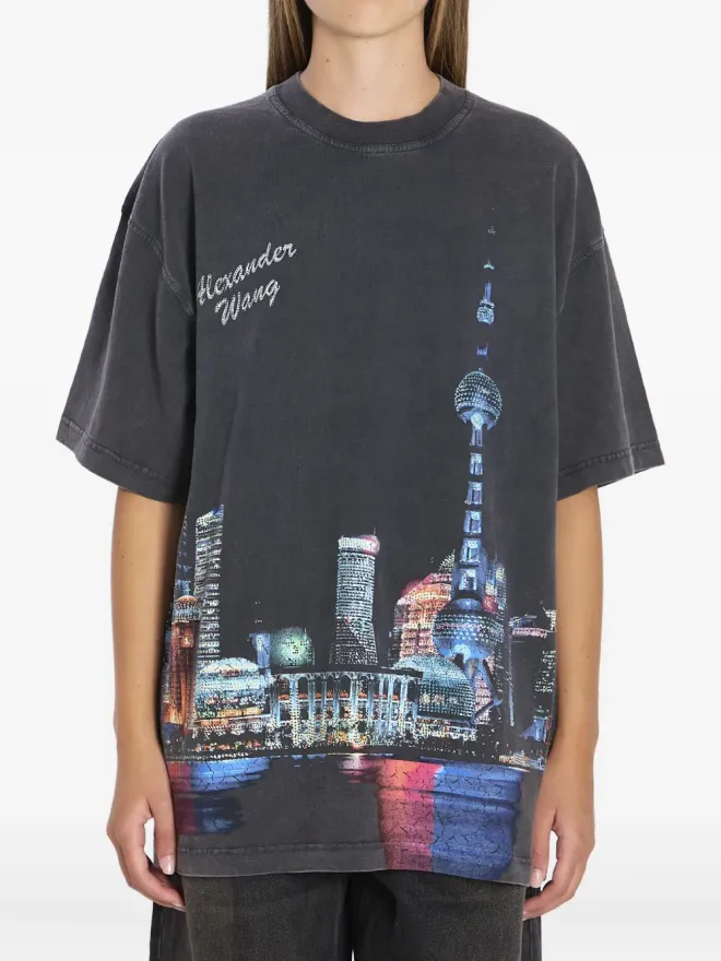 Alexander Wang Alexander Wang プリント入りラインストーン装飾Tシャツの商品画像
