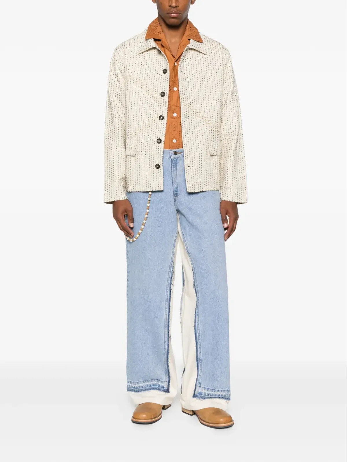 Kartik Research bead-embellished panelled jeans - Blue - 画像2