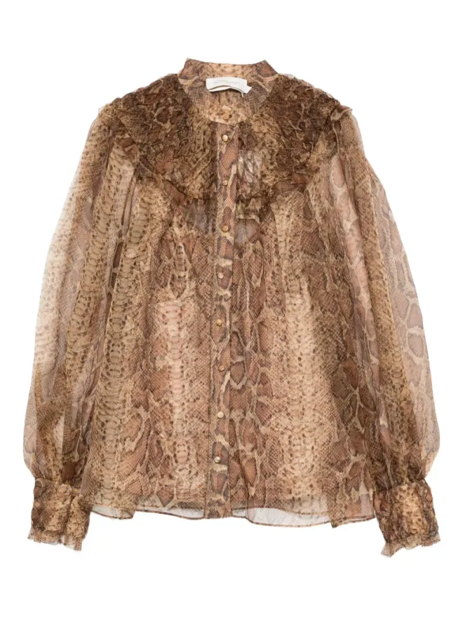 Zimmermann ZIMMERMANN ラッフルトリム付きシルクシャツ - ブラウンの商品画像