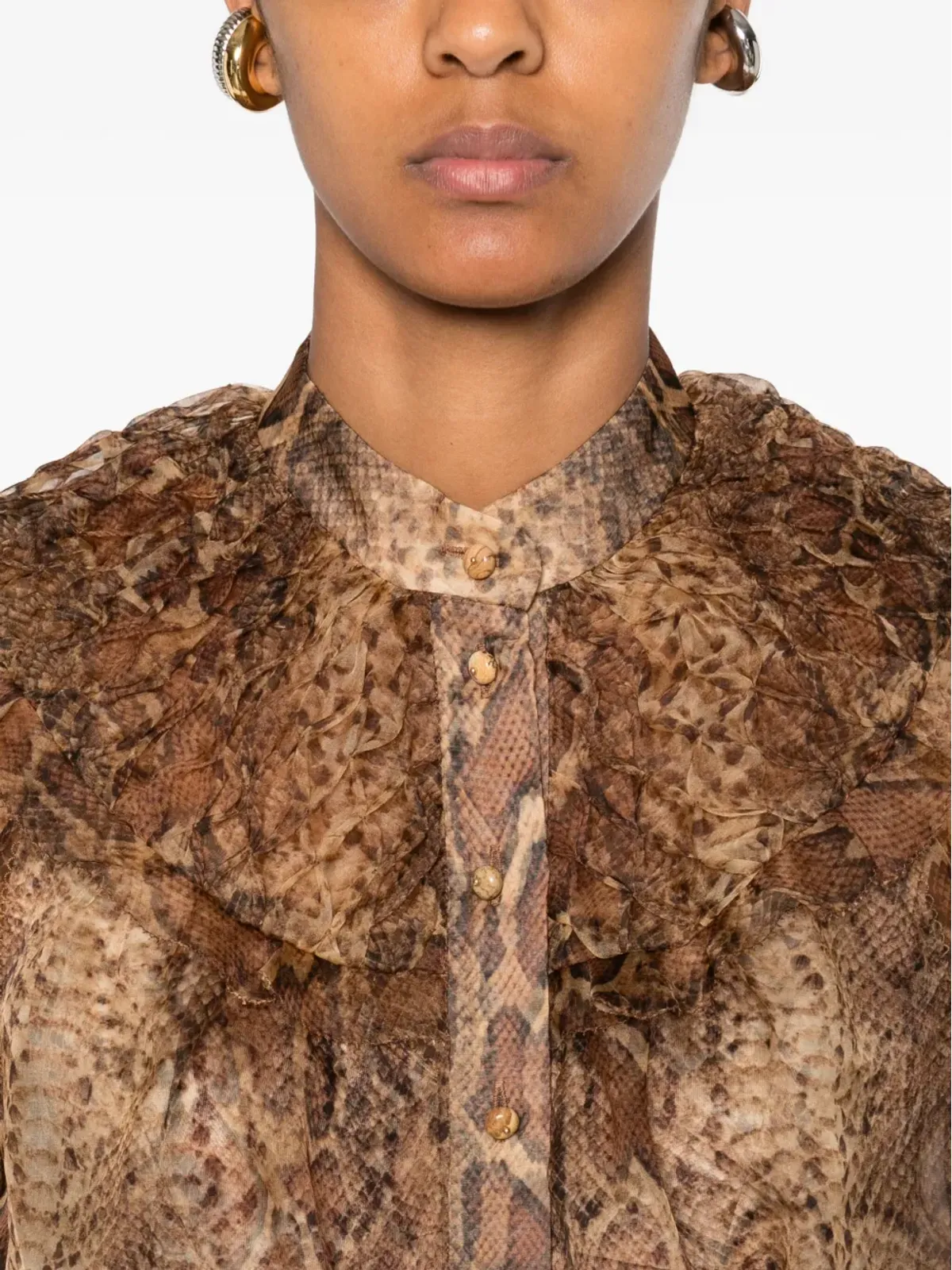 ZIMMERMANN ラッフルトリム付きシルクシャツ - ブラウン - 画像5