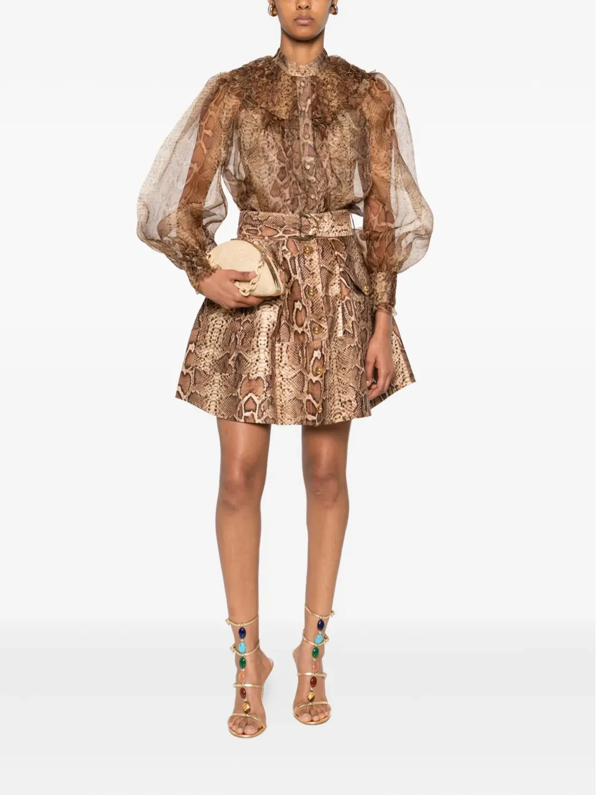 ZIMMERMANN ラッフルトリム付きシルクシャツ - ブラウン - 画像2