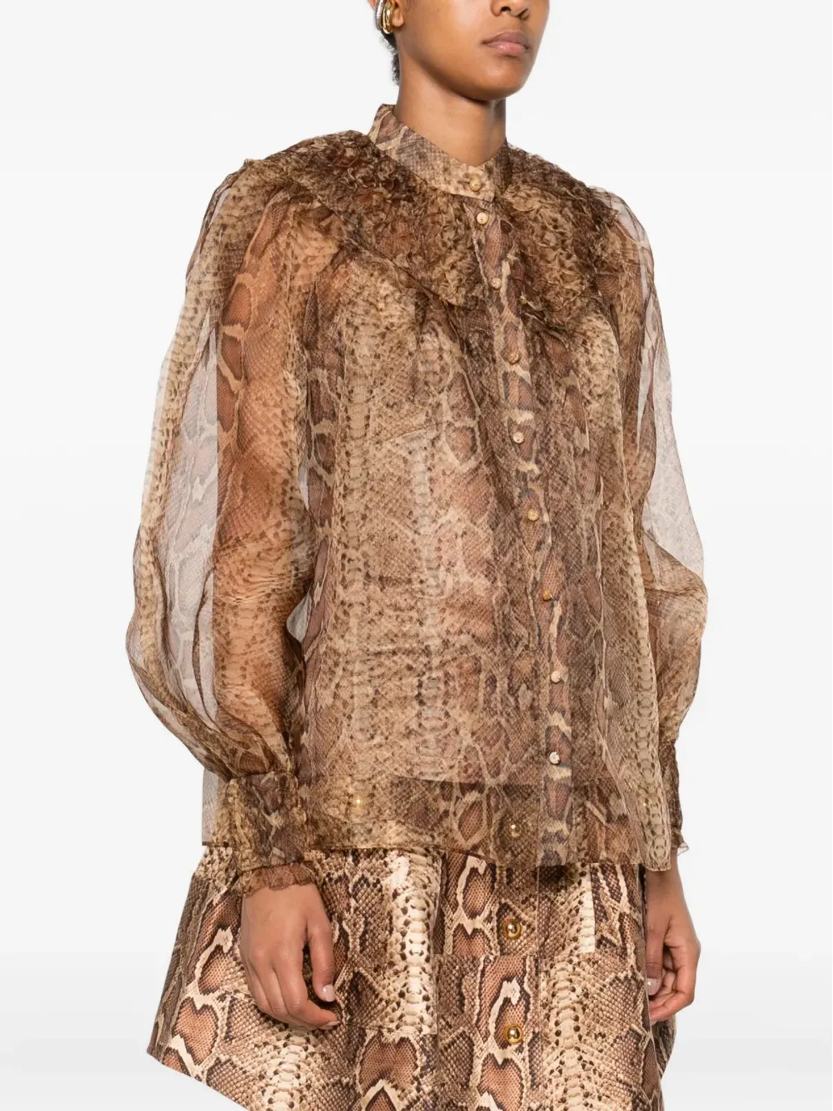 ZIMMERMANN ラッフルトリム付きシルクシャツ - ブラウン - 画像3
