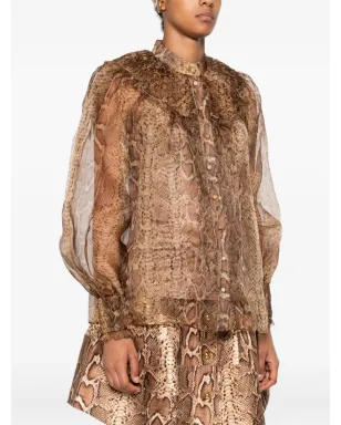 ZIMMERMANN ラッフルトリム付きシルクシャツ - ブラウン - サムネイル3