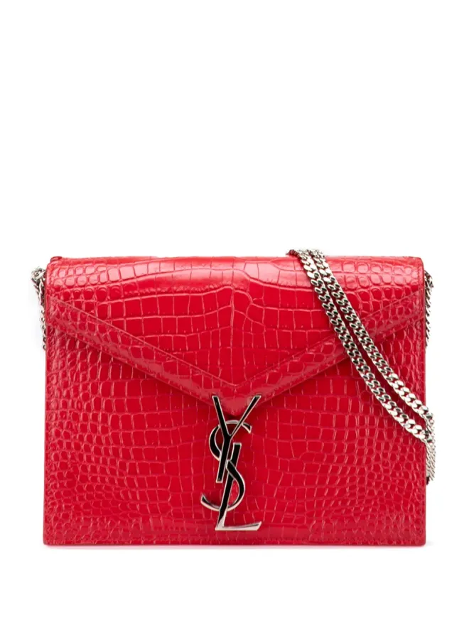 Saint Laurent Pre-Owned Saint Laurent Pre-Owned 2019 Croc Embossed Leather Monogram Cassandra Clasp Bag crossbody bag - Redの商品画像