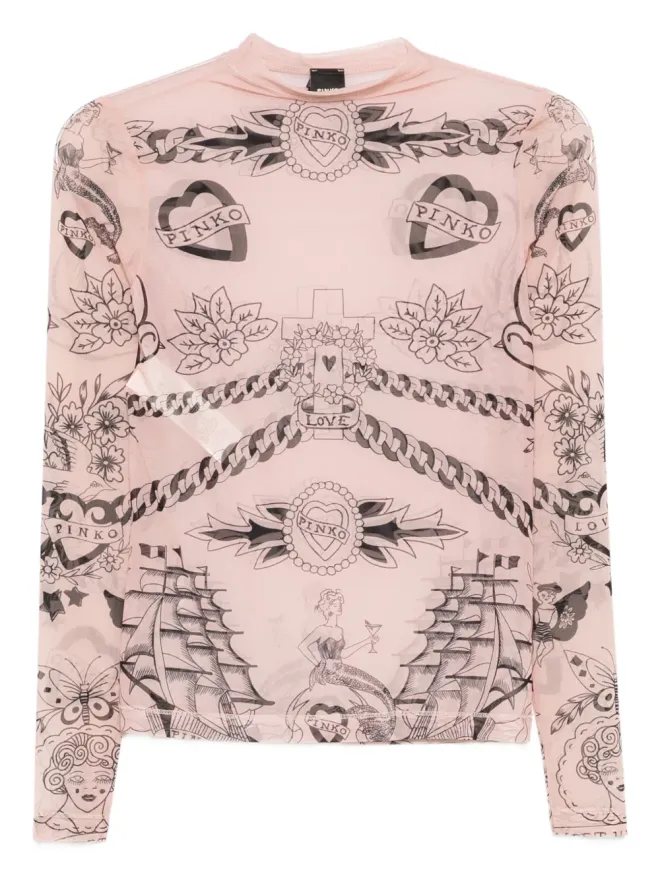 PINKO PINKO グラフィックプリント メッシュトップスの商品画像