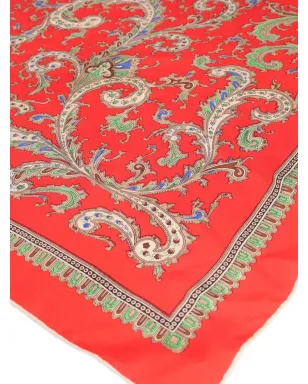 Vintage ペイズリープリント シルクスカーフ レッド - サムネイル3