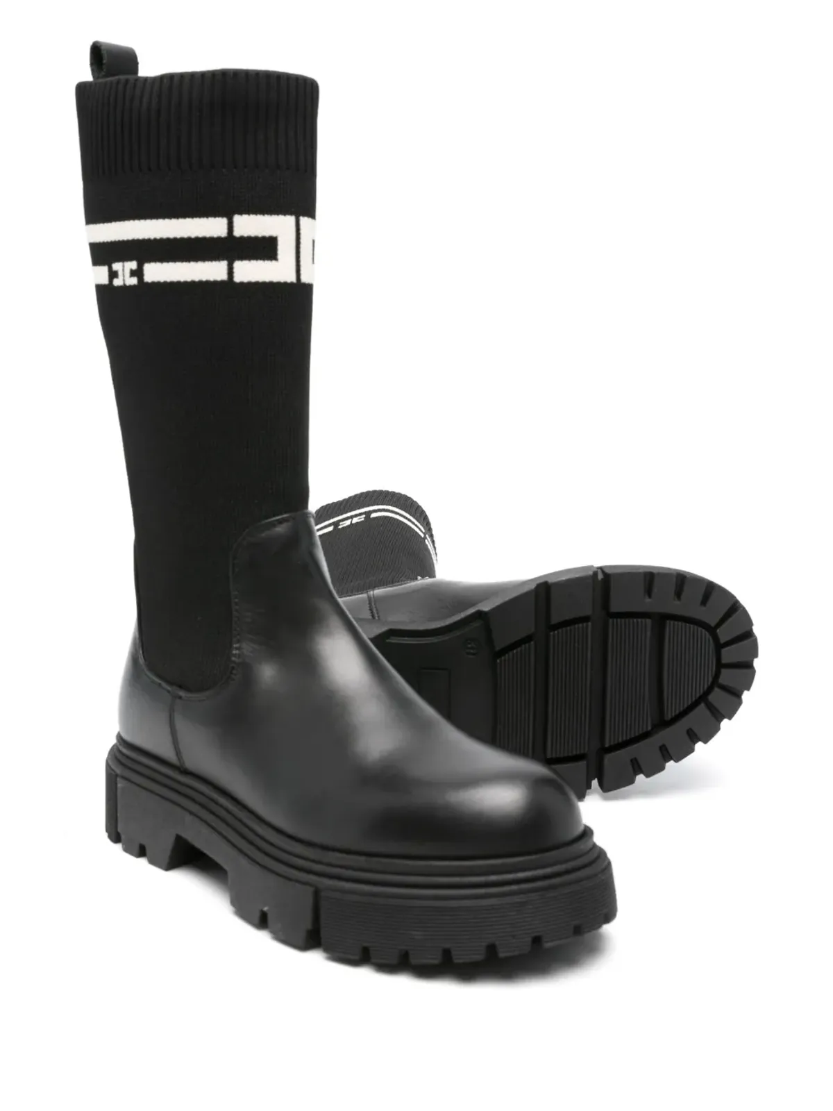 Elisabetta Franchi Kids リブニットパネルレザーブーツ - 画像2