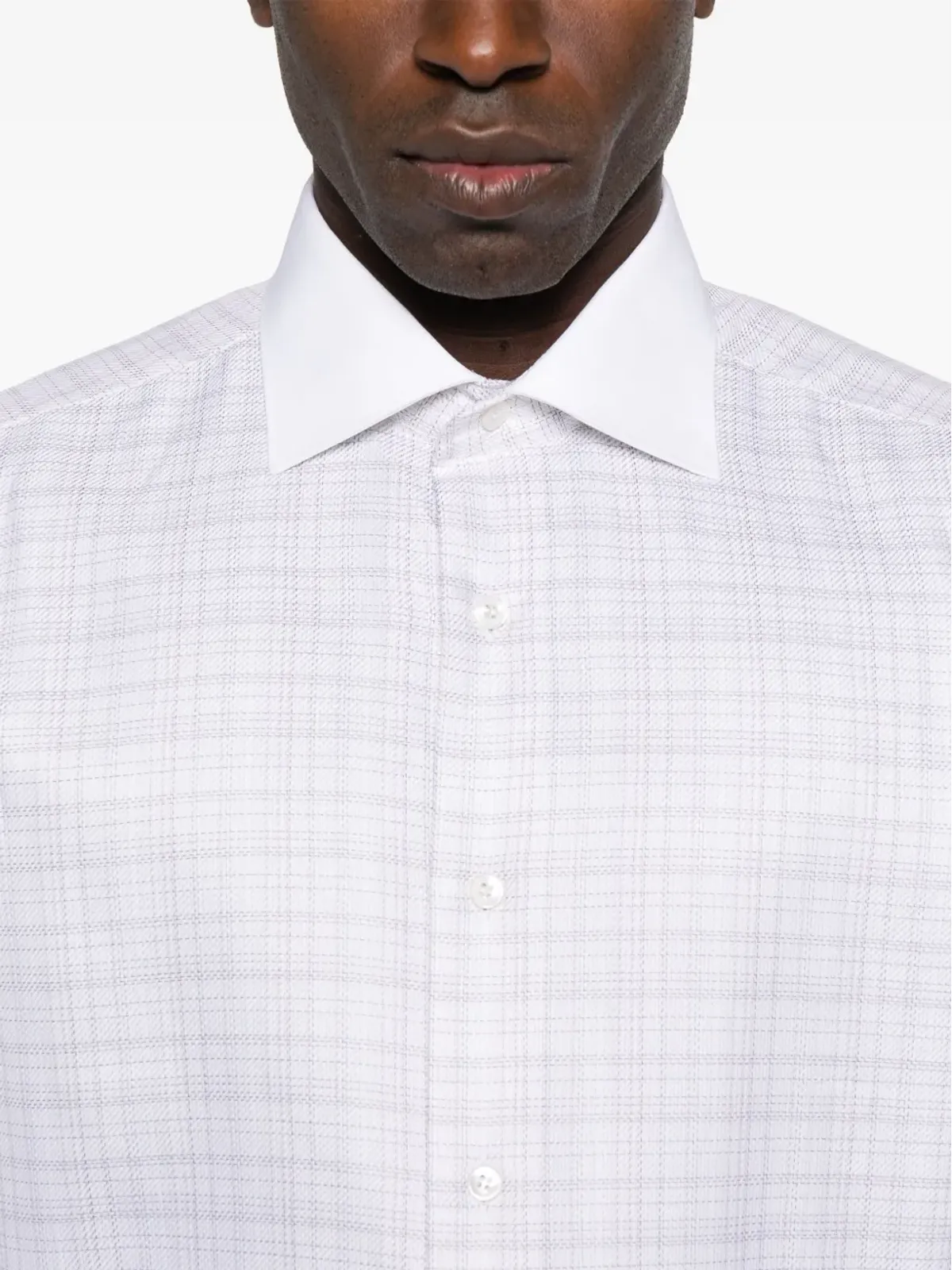 Brioni チェック柄コントラストカラー襟シャツ - 画像5