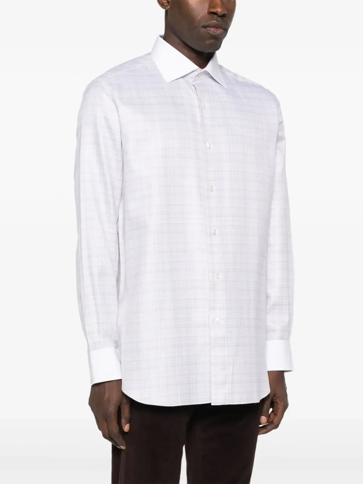 Brioni チェック柄コントラストカラー襟シャツ - 画像3