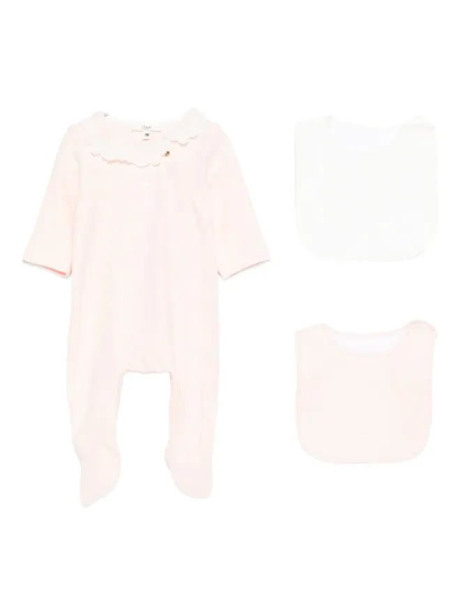 Chloé Kids Chloé Kids レーストリム ロゴプリント ベビーロンパースセットの商品画像