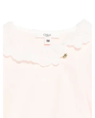 Chloé Kids レーストリム ロゴプリント ベビーロンパースセット - サムネイル3