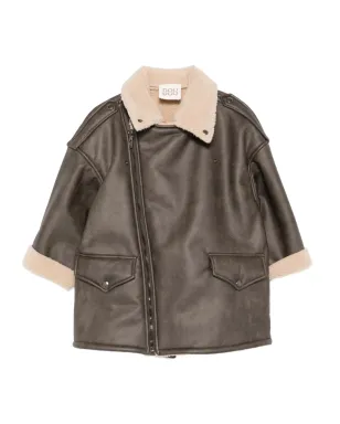 Douuod Kids アシンメトリックジップフロントジャケット - ブラウン - サムネイル1