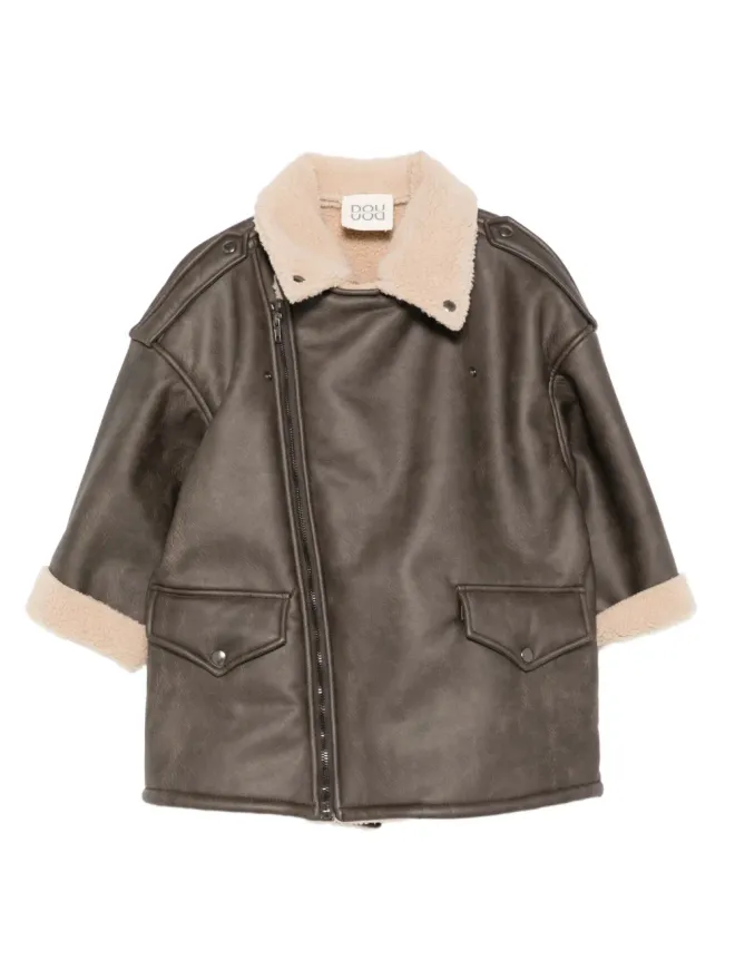 Douuod Kids Douuod Kids アシンメトリックジップフロントジャケット - ブラウンの商品画像