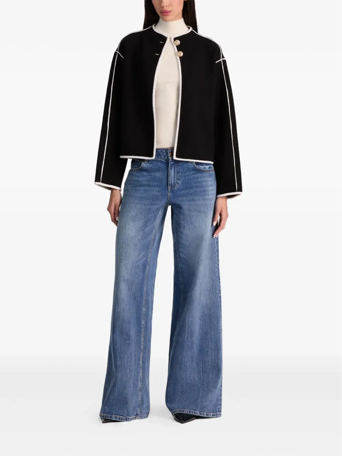 alice + olivia パーソン襟付きパイピングトリム セータージャケット - ブラック - 画像2
