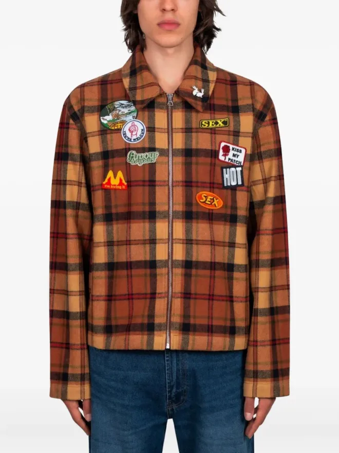 Carne Bollente CARNE BOLLENTE Kiss My Patch タータンチェック柄シャツジャケット - オレンジの商品画像