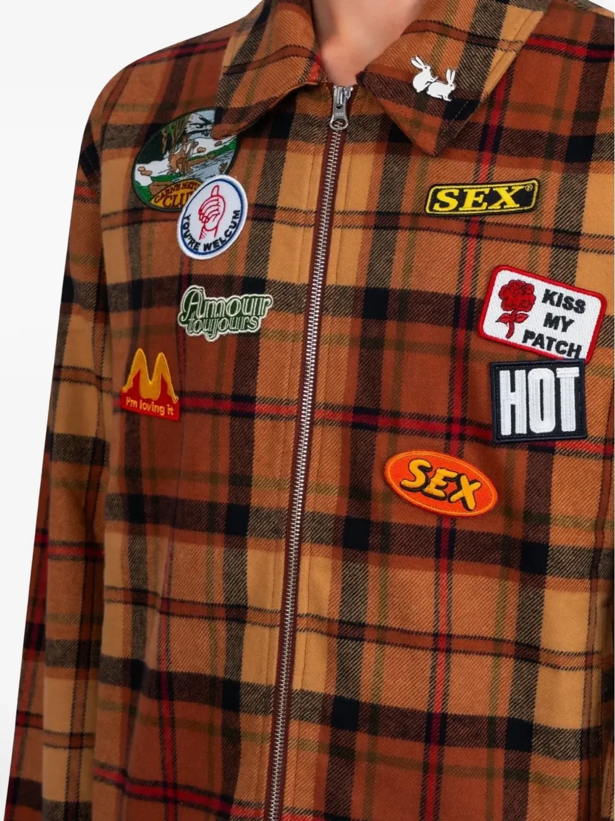 CARNE BOLLENTE Kiss My Patch タータンチェック柄シャツジャケット - オレンジ - 画像3