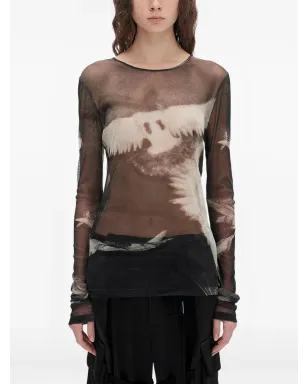 Ann Demeulemeester メッシュグラフィックプリントTシャツ ブラック - サムネイル1