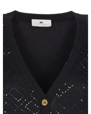 Elisabetta Franchi ビーズ装飾ダイヤ柄カーディガン - サムネイル5