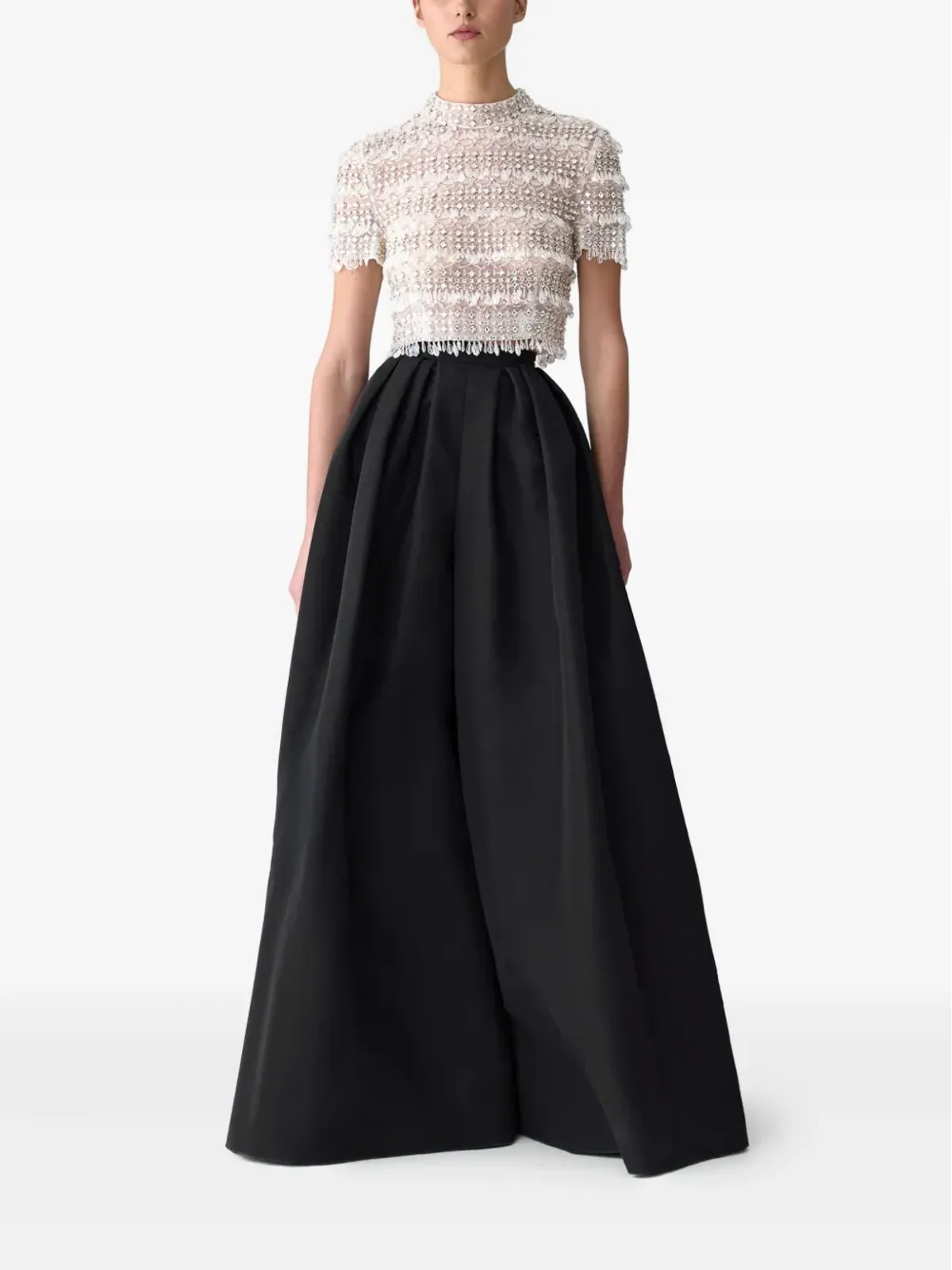 Carolina Herrera プリーツ入りシルク パラッツォパンツ（ブラック） - 画像2