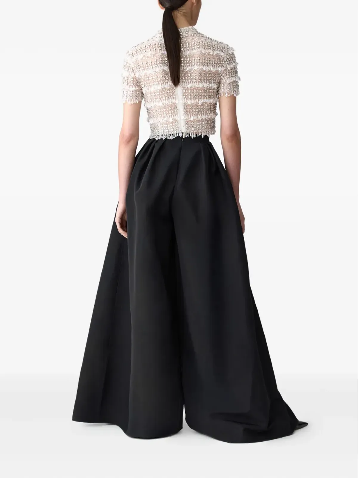 Carolina Herrera プリーツ入りシルク パラッツォパンツ（ブラック） - 画像3