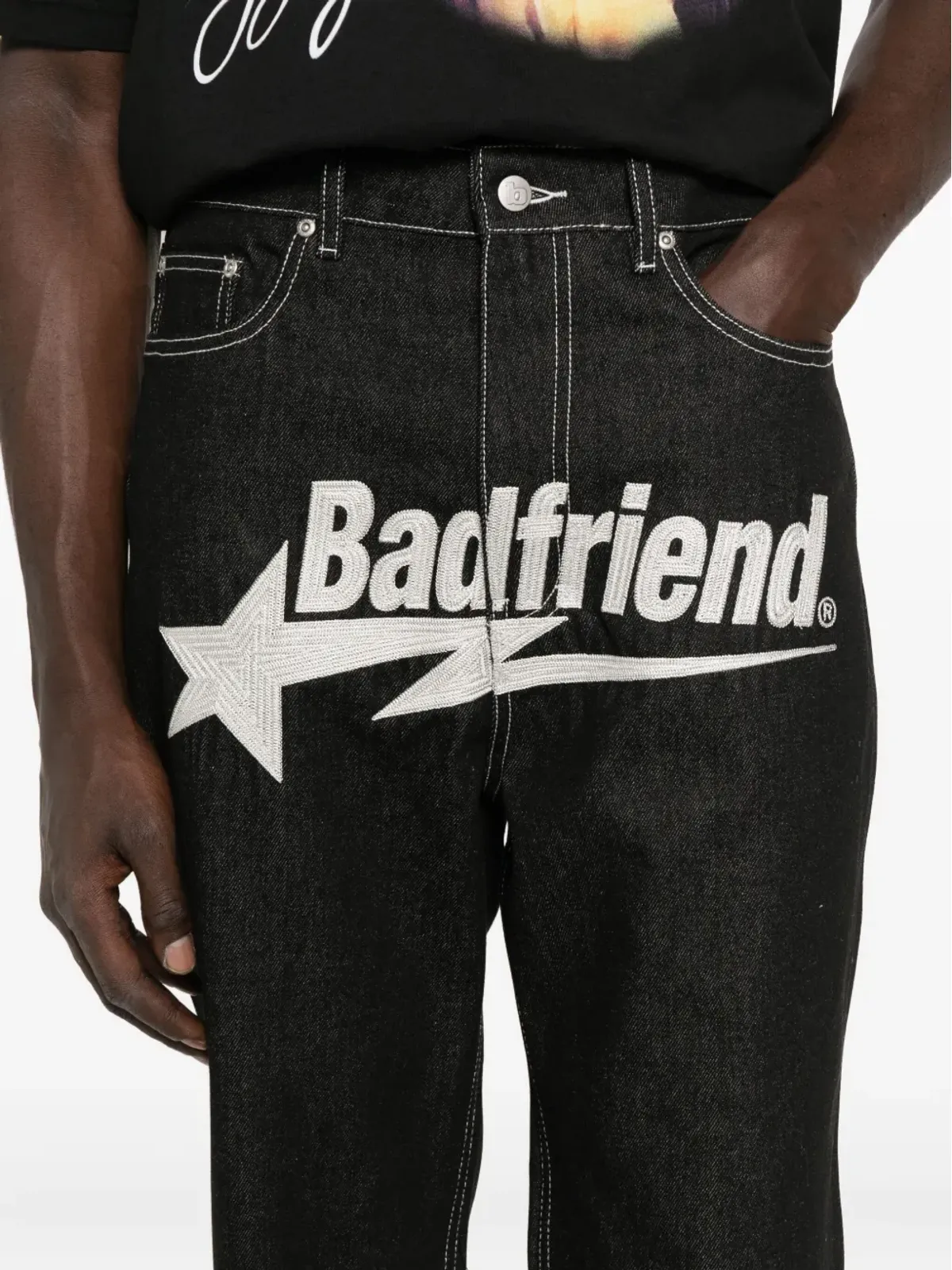 BADFRIEND ロゴディテール五ポケットジーンズ - ブラック - 画像5