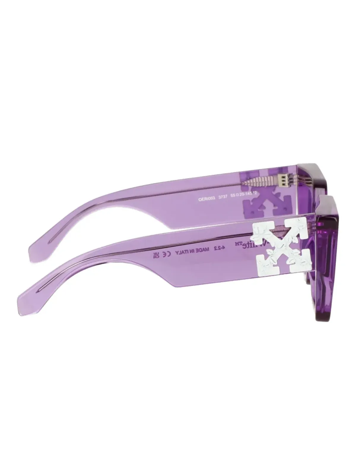 Off-White Eyewear スクエアフレーム矢印モチーフ サングラス（パープル） - 画像3