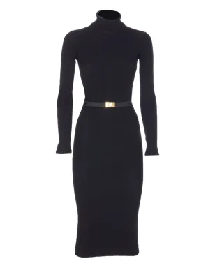 Elisabetta Franchi リブ編みハイネックベルト付きミディドレス - サムネイル1