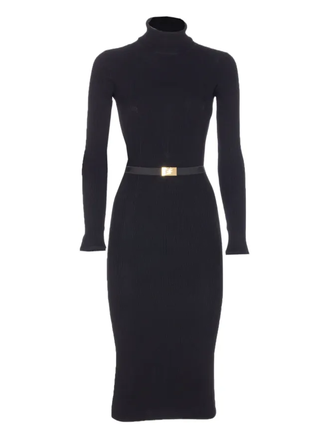 Elisabetta Franchi Elisabetta Franchi リブ編みハイネックベルト付きミディドレスの商品画像