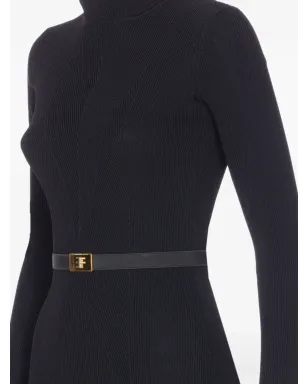 Elisabetta Franchi リブ編みハイネックベルト付きミディドレス - サムネイル3