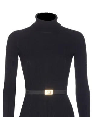 Elisabetta Franchi リブ編みハイネックベルト付きミディドレス - サムネイル4