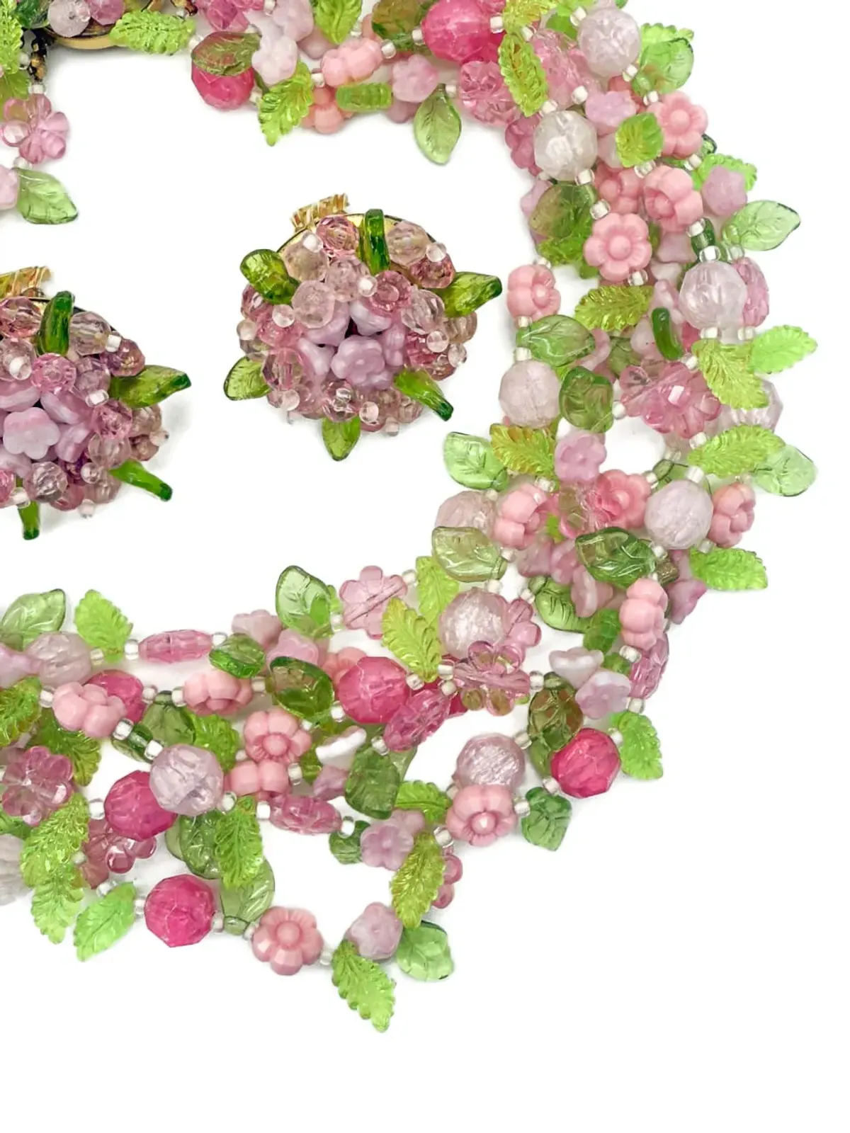 Christian Dior 1967年花柄 ネックレスとイヤリング セット（グリーン） - 画像2