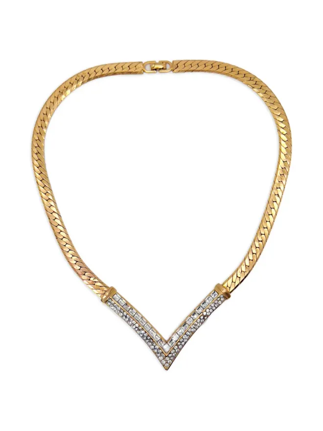Christian Dior Pre-Owned Christian Dior Pre-Owned 1980s V crystal-embellished necklace - Goldの商品画像