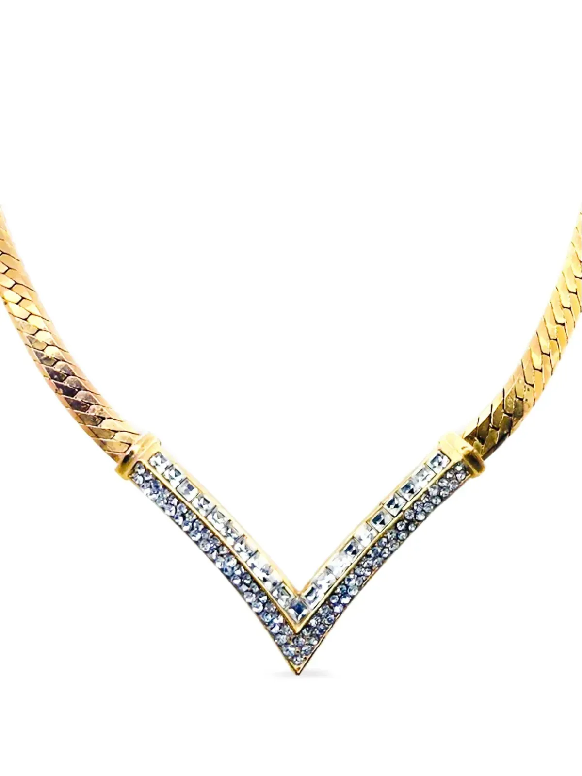 Christian Dior Pre-Owned 1980s V crystal-embellished necklace - Gold - 画像2