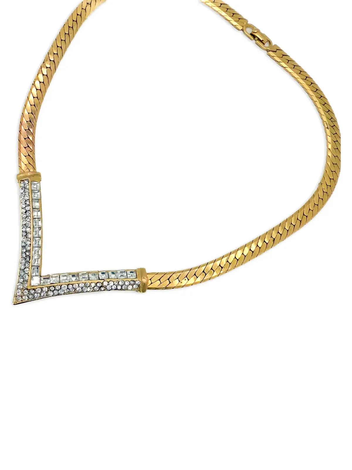 Christian Dior Pre-Owned 1980s V crystal-embellished necklace - Gold - 画像3