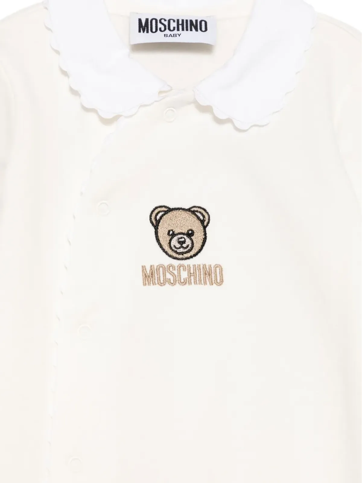 Moschino Kids テディ刺繍のスカラップカラー ベビーロンパース - 画像3