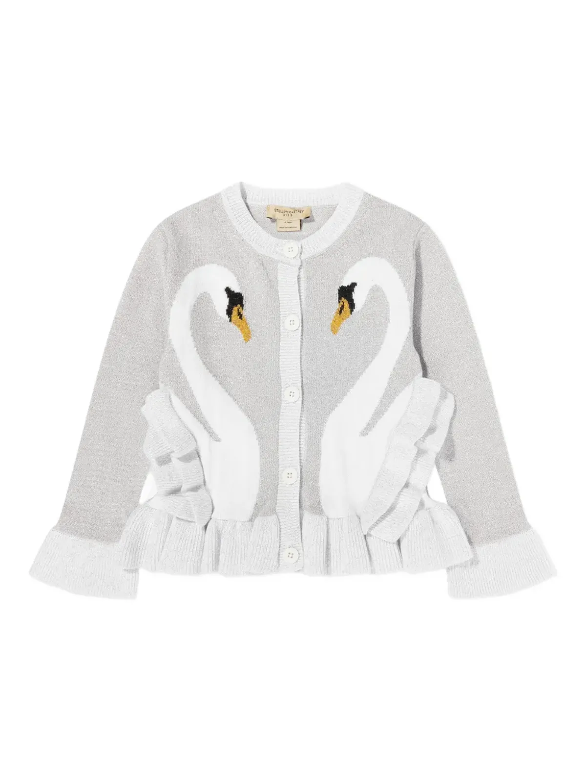Stella McCartney Kids グレーのスワン柄フリルカーディガン - 画像1