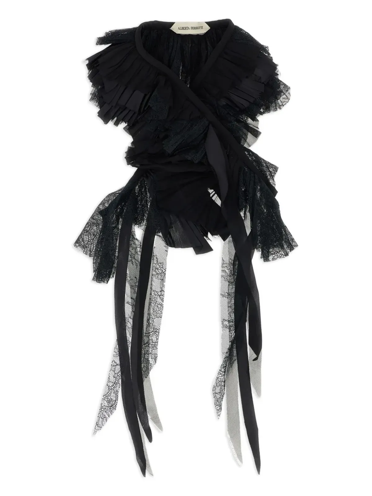 Alberta Ferretti レースフリンジ付きシルクスカーフ - 画像1