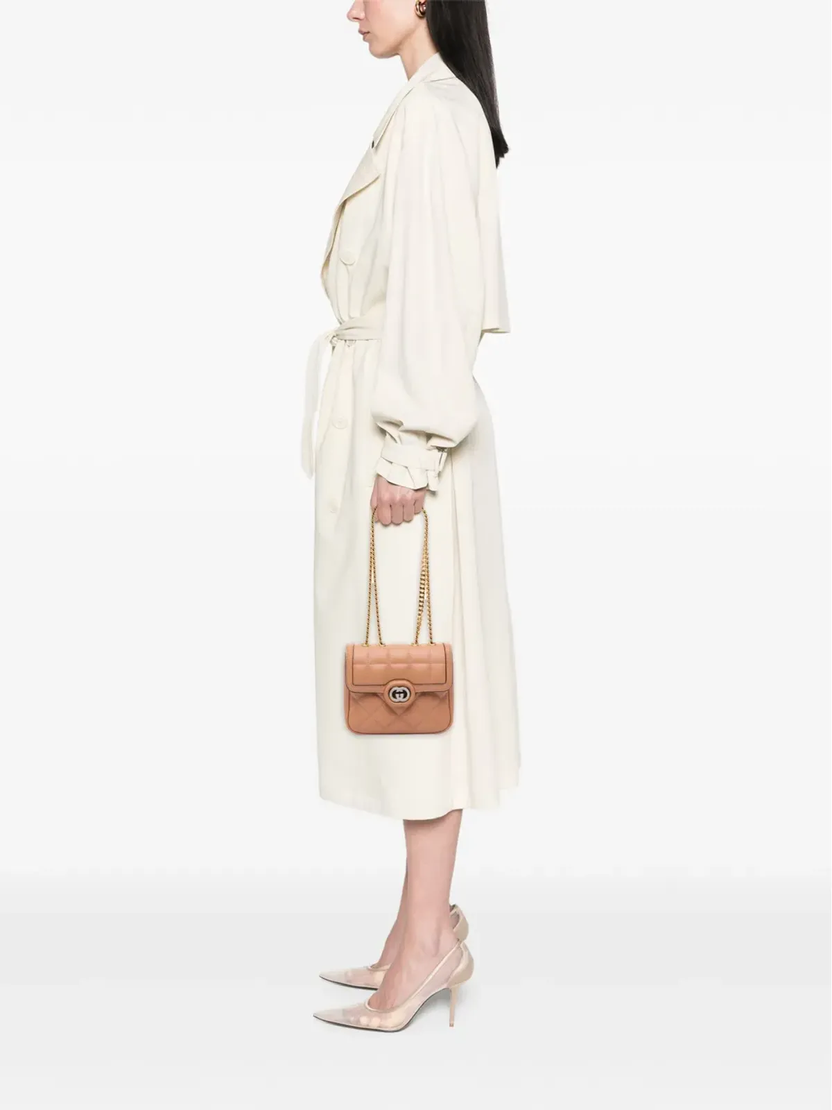 Gucci ビンテージ ミニ レザー デコ チェーン ショルダーバッグ ブラウン - 画像2