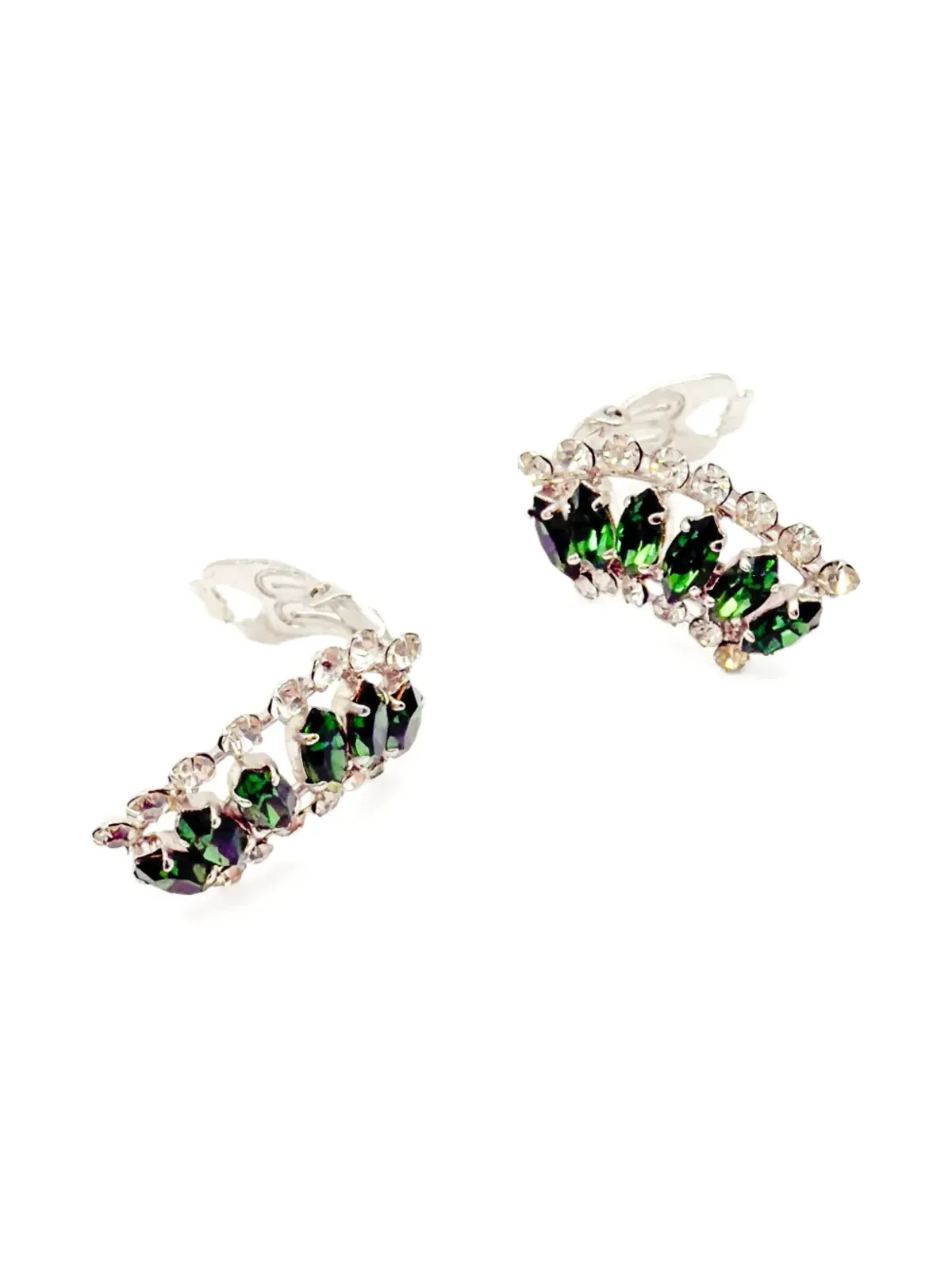 Christian Dior Pre-Owned 1960s marquise-emerald curve clip-on earrings - Silver - 画像2