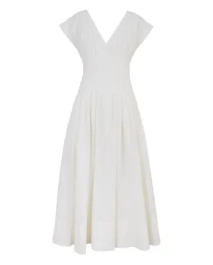 Simkhai Nina Vネックプリーツミディドレス - White - サムネイル1
