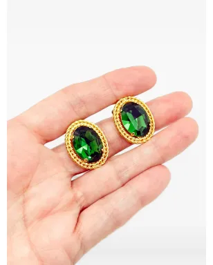 Christian Dior Pre-Owned 1968 エメラルドクリスタル クリップオン イヤリング - ゴールド - サムネイル2