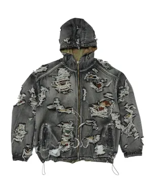 THUG CLUB Hell Denim ripped hooded denim jacket - Grey - サムネイル1