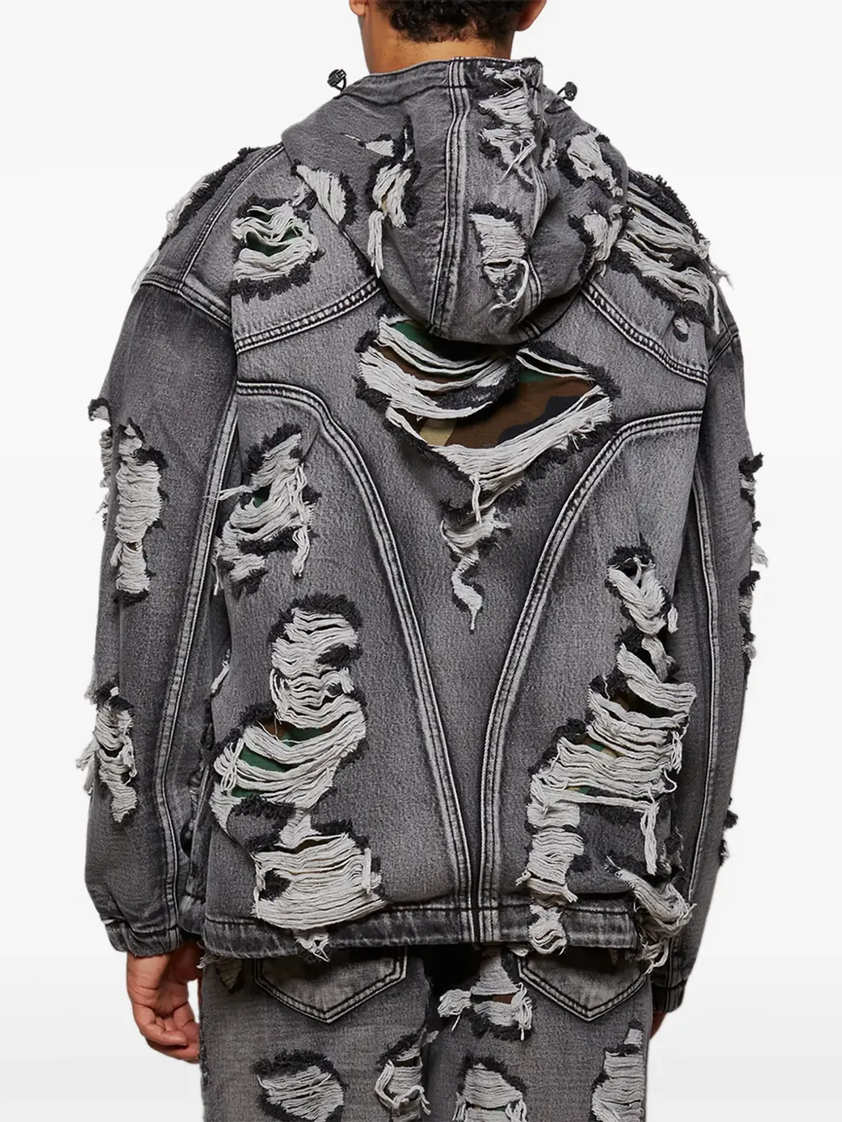THUG CLUB Hell Denim ripped hooded denim jacket - Grey - 画像5