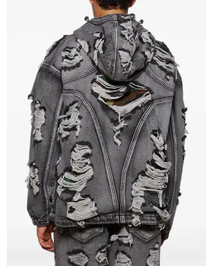 THUG CLUB Hell Denim ripped hooded denim jacket - Grey - サムネイル5