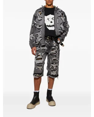 THUG CLUB Hell Denim ripped hooded denim jacket - Grey - サムネイル2