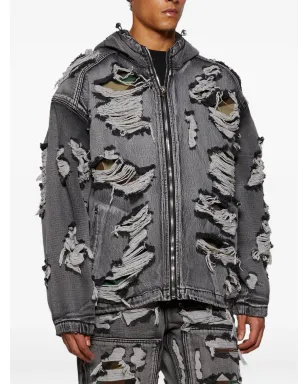 THUG CLUB Hell Denim ripped hooded denim jacket - Grey - サムネイル3